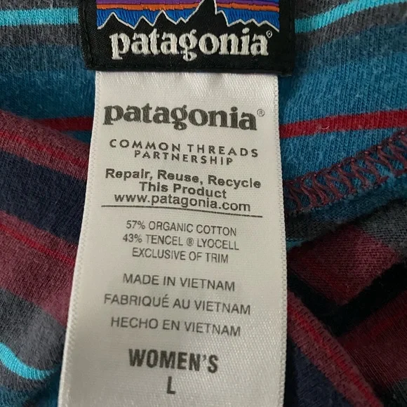 Patagonia Dress Mid Sleeve Cotton Striped Summer Fall Large - Picture 4 of 6